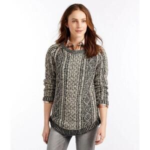 LL Bean Signature Fisherman Tunic Sweater Navy Blue Cotton Cable Knit Sz L